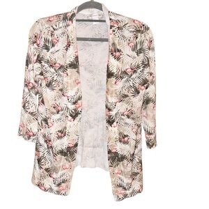 Christopher & Banks Flamingo‎ Print open front cardigan cream pink size small